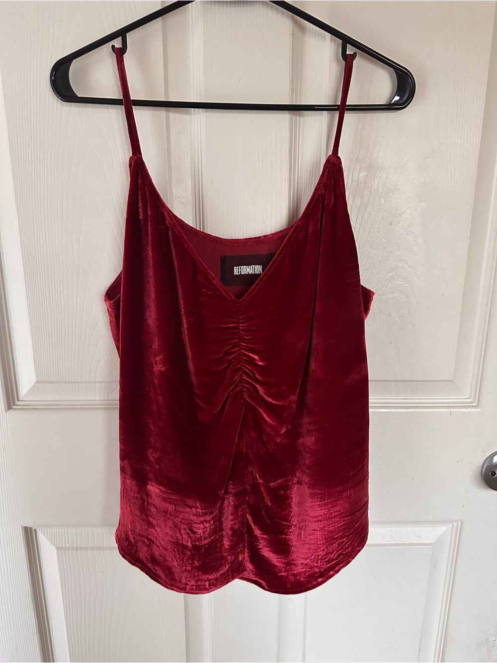Reformation Burgundy Velvet Ruched Cami